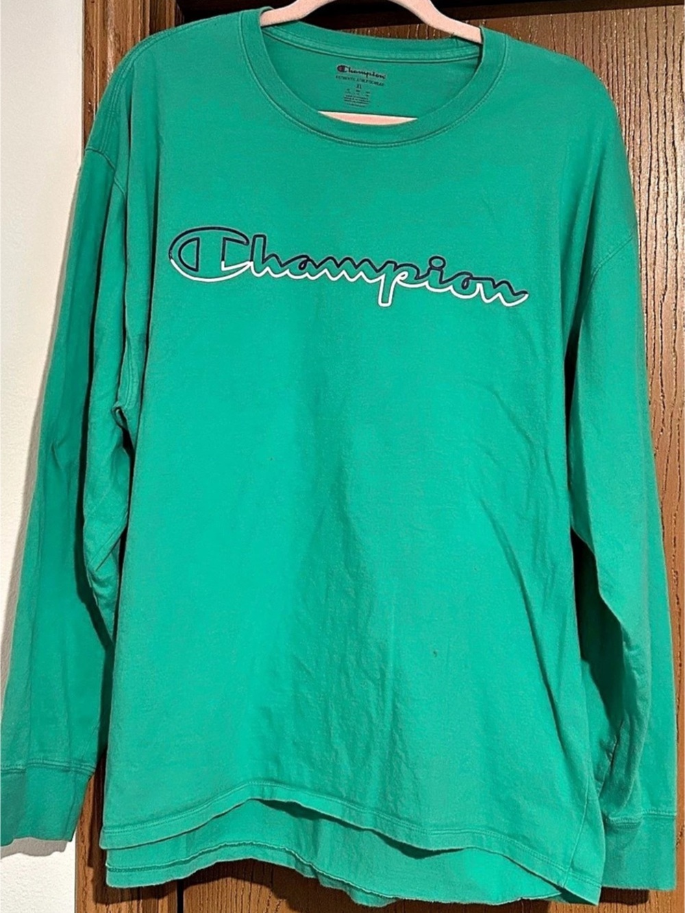 Champion Classic Script Logo Long Sleeve T-Shirt Green XL